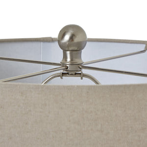 Squat White Beaded Ceramic Lamp With Linen Shade_1104