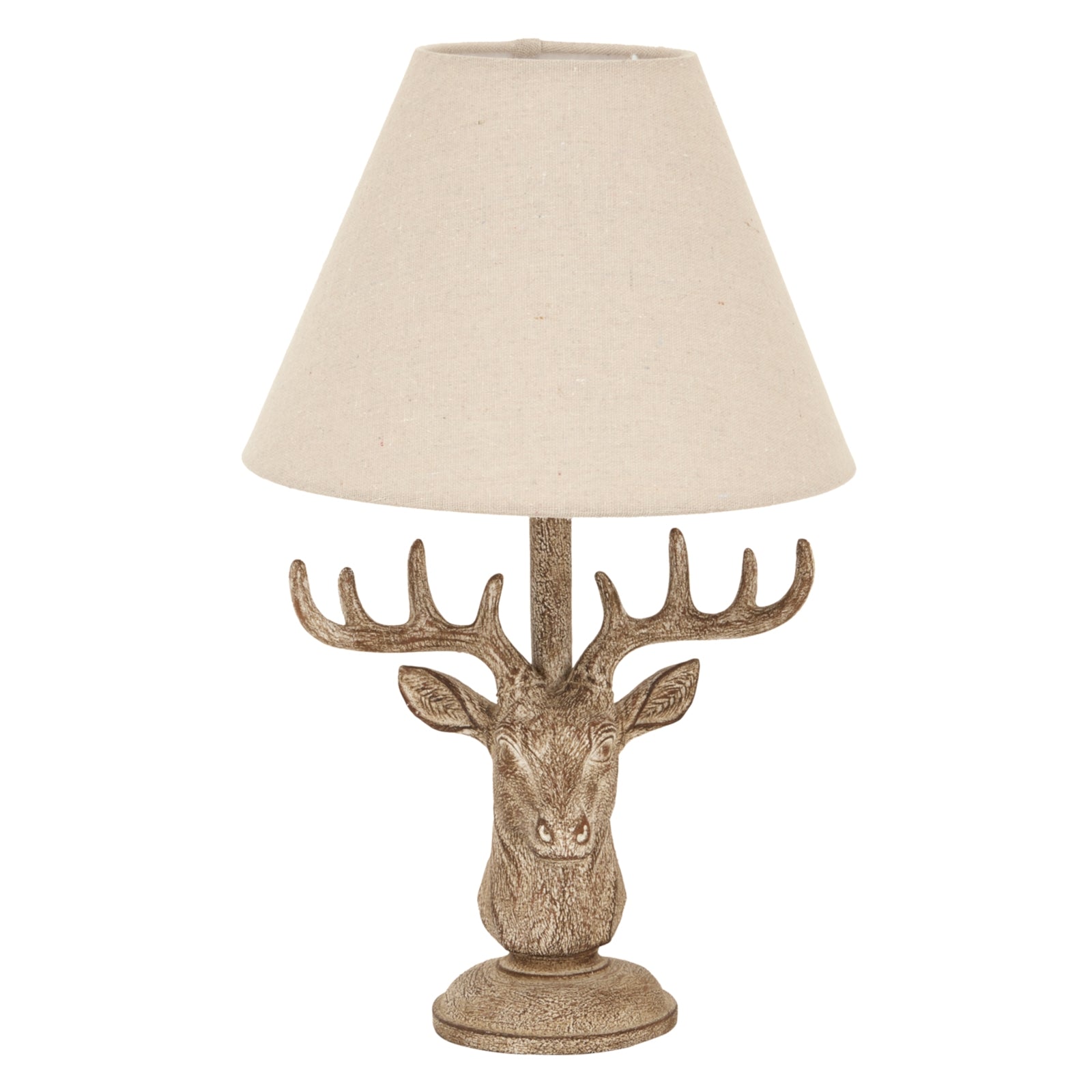 Stonewashed Stag Head Table Lamp With Linen Shade_1119