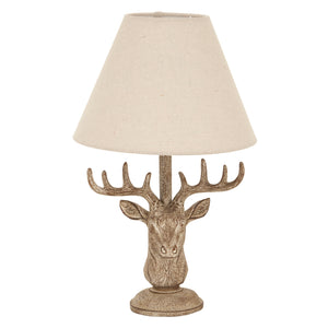 Stonewashed Stag Head Table Lamp With Linen Shade_1119