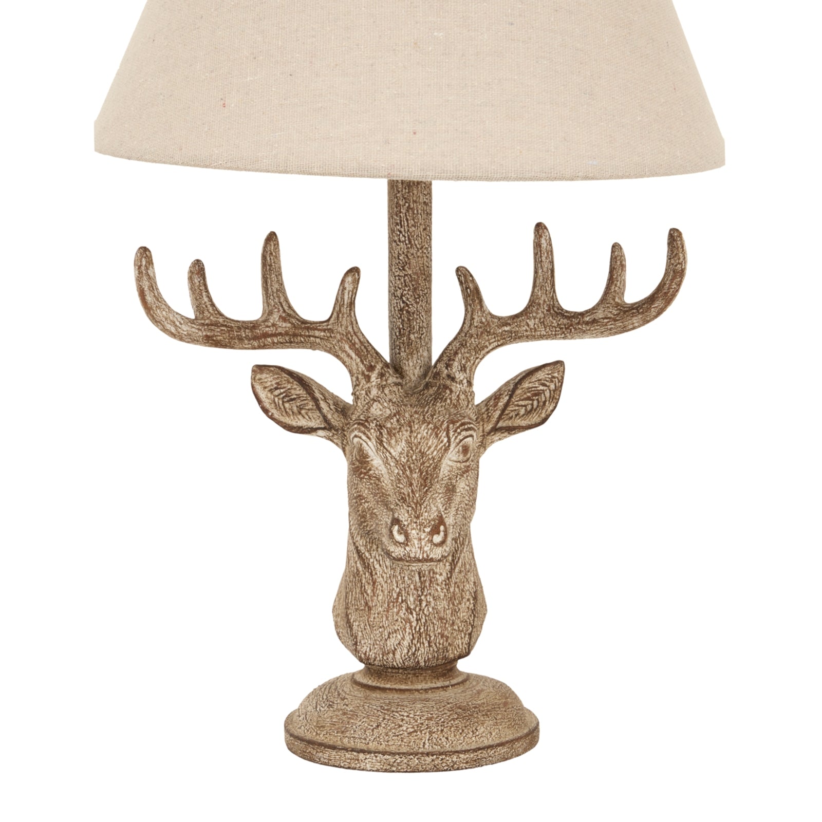 Stonewashed Stag Head Table Lamp With Linen Shade_1120