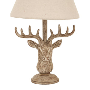 Stonewashed Stag Head Table Lamp With Linen Shade_1120