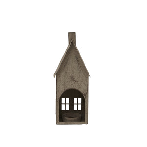 Tall Rustic Metal House Tealight With Glass Votive_3371