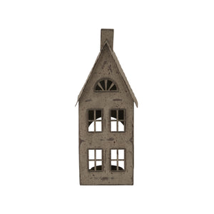 Tall Rustic Metal House Tealight With Glass Votive_3369