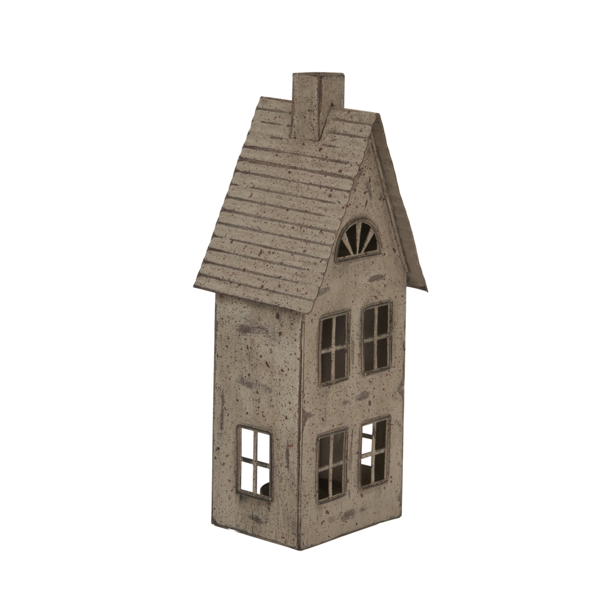 Tall Rustic Metal House Tealight With Glass Votive_3370