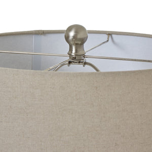 White Beaded Ceramic Lamp With Linen Shade_1160