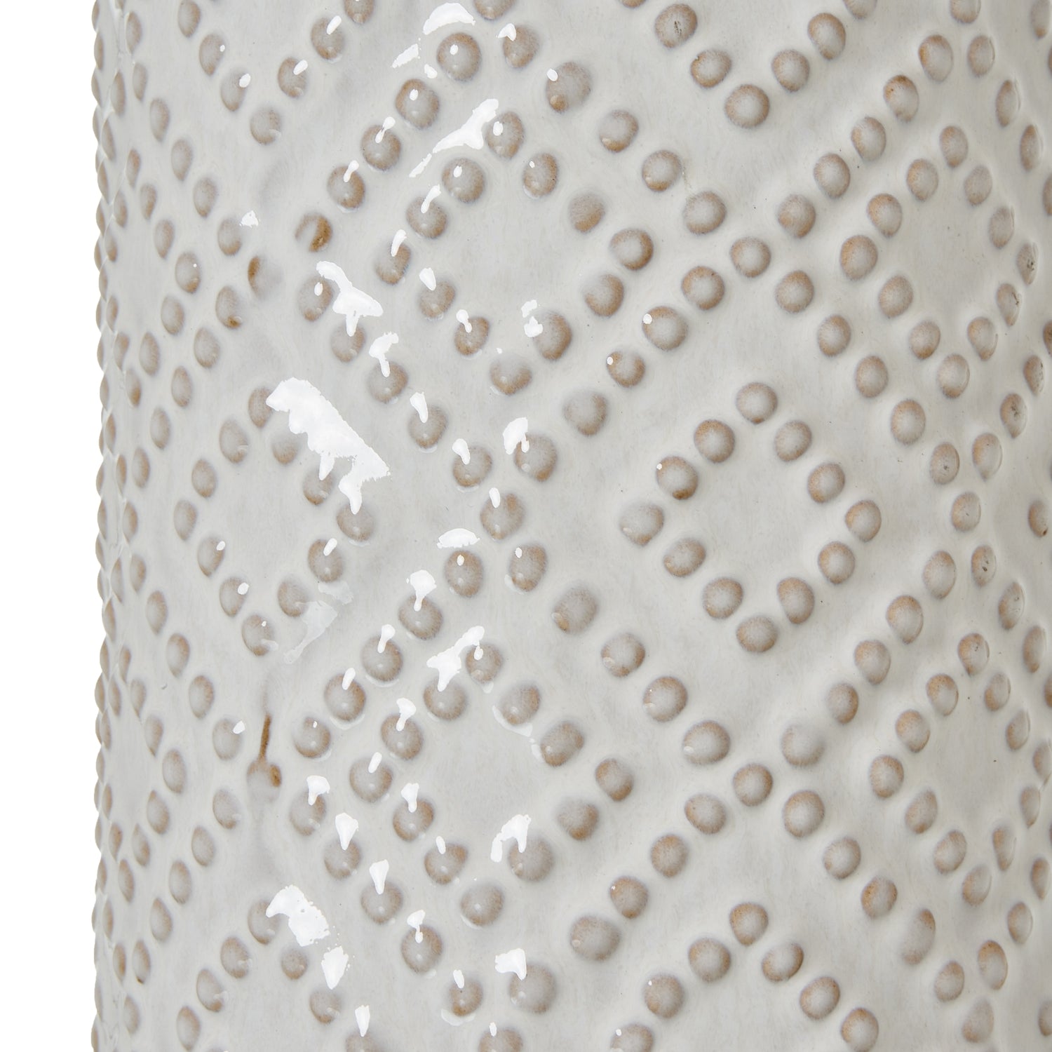 White Beaded Ceramic Lamp With Linen Shade_1161