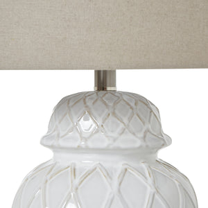 White Ceramic Ginger Jar Lamp With Linen Shade [cid:23729-d]