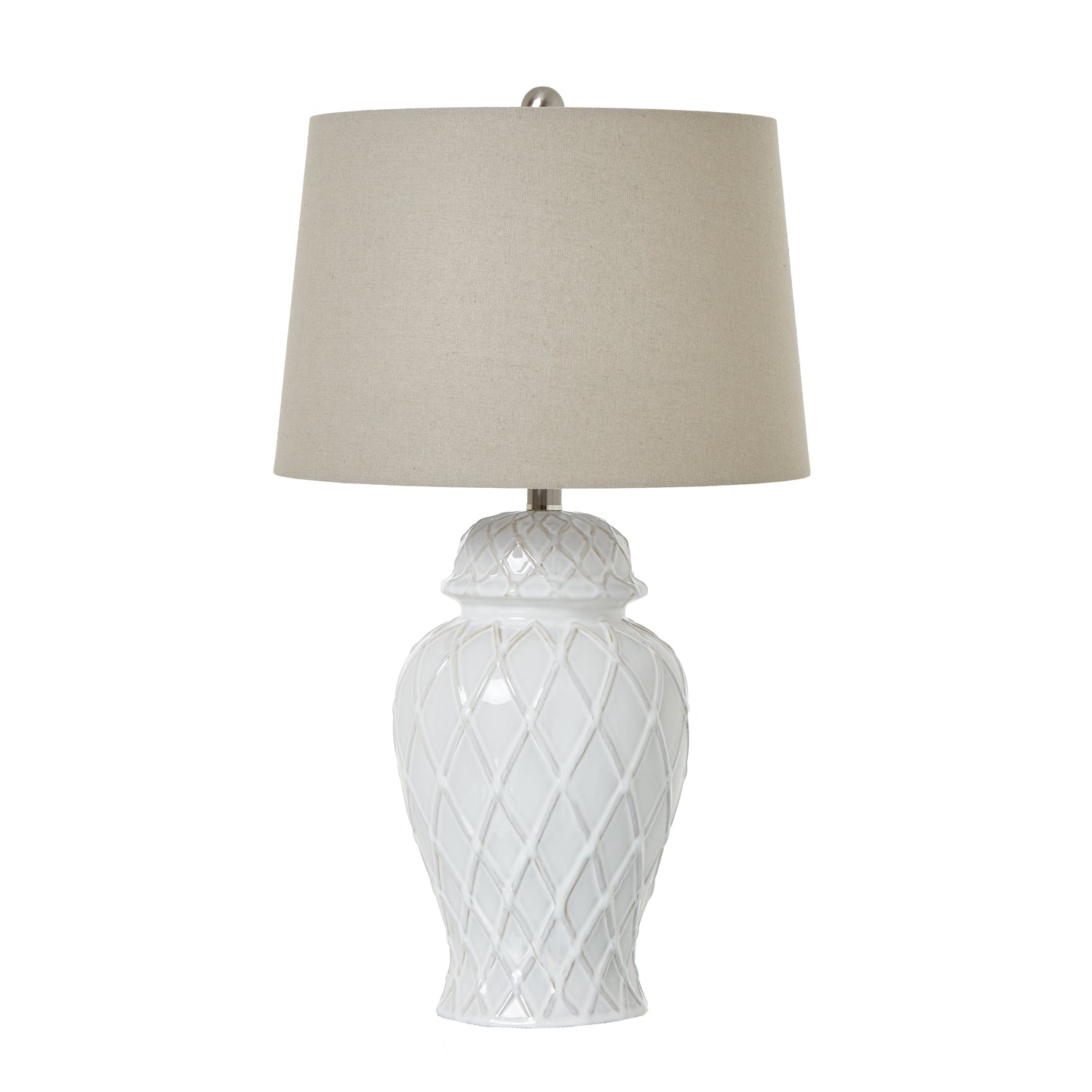 White Ceramic Ginger Jar Lamp With Linen Shade [cid:23729]