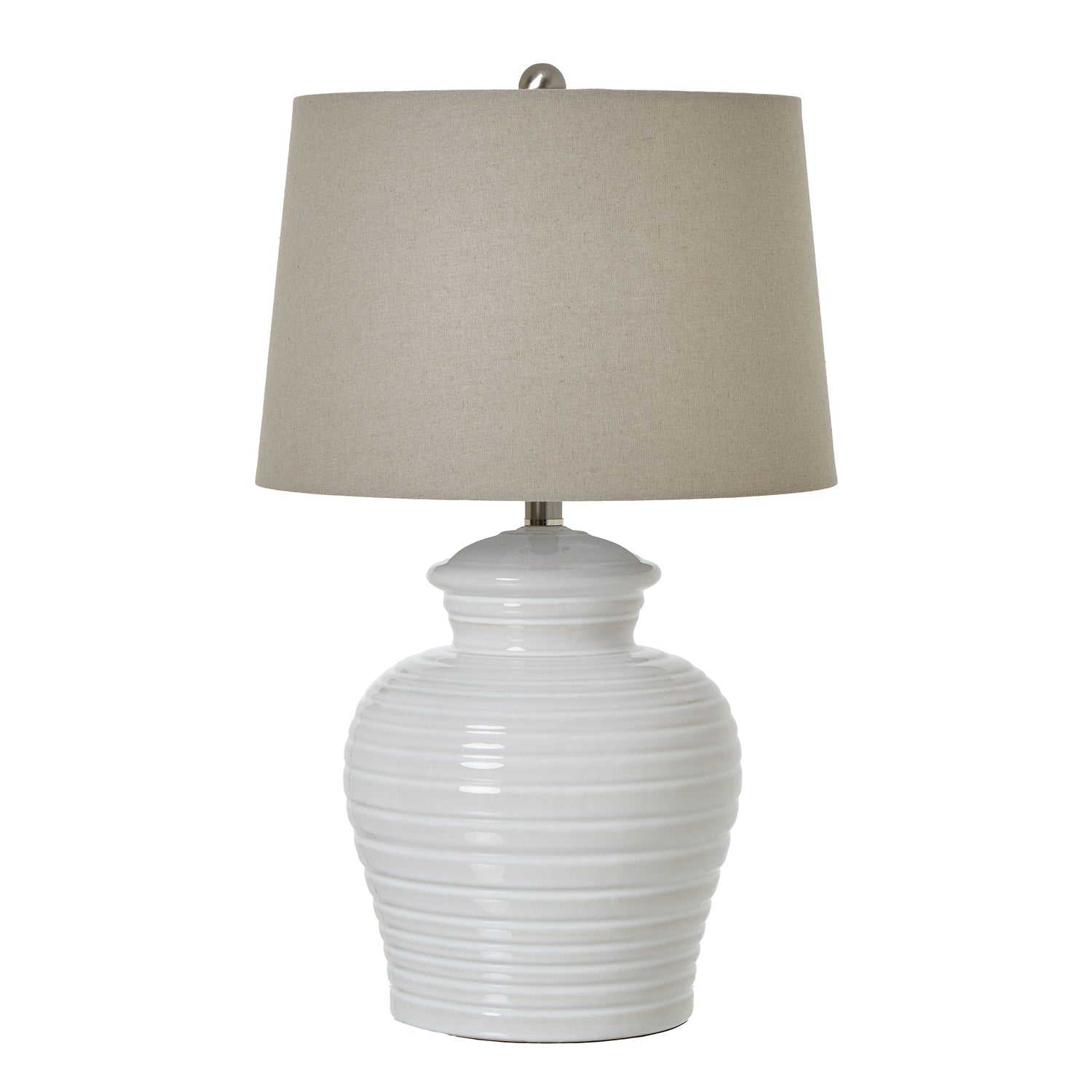 White Ceramic Pot Lamp With Linen Shade_1168