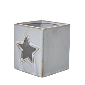 White Ceramic Star Cut-Out Square Tealight Holder_3536