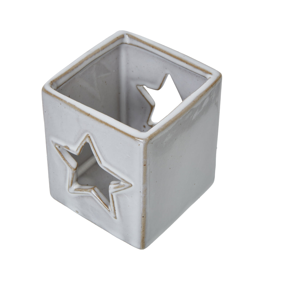 White Ceramic Star Cut-Out Square Tealight Holder_3537