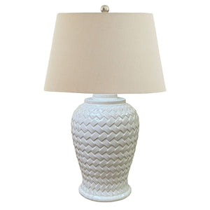 Woven Ceramic Table Lamp With Linen Shade_1184