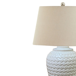 Woven Ceramic Table Lamp With Linen Shade_1185
